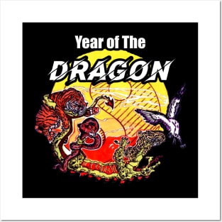 Year of The Dragon Yin Yang Hand Drawn animals Posters and Art